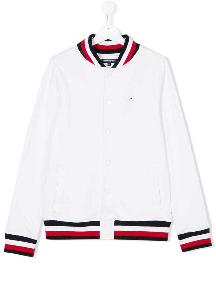 Tommy Hilfiger Junior Rear Logo Print Bomber Jacket - White