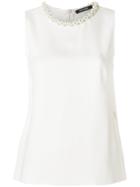 Styland Pearl Embellished Top - White