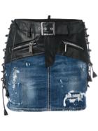 Dsquared2 Lace-up Detail Mixed Denim Skirt - Black