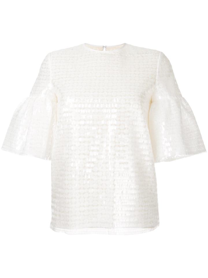 Huishan Zhang Puffed Sleeve Sequin Top - White