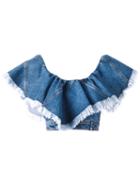 Philosophy Di Lorenzo Serafini - Frayed Denim Crop Top - Women - Cotton - 44, Women's, Blue, Cotton