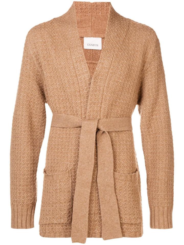 Laneus Belted Wrap Cardigan - Brown