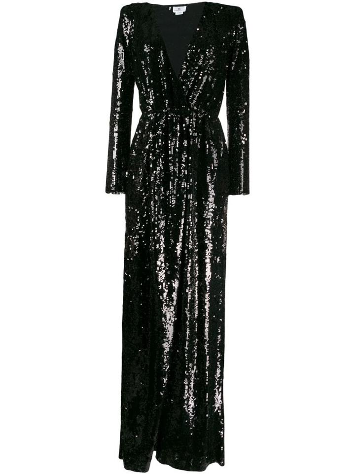 Elisabetta Franchi V-neck Sequin Dress - Black