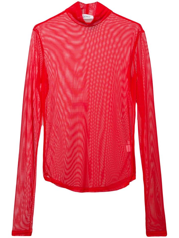 Nomia Sheer Mock Neck Top - Red