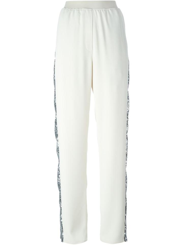 Mm6 Maison Margiela Sequin Stripe Trousers, Women's, Size: 44, Nude/neutrals, Polyester/polyamide/spandex/elastane/viscose