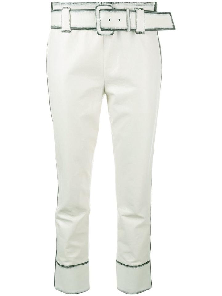 Prada Cropped Calf Leather Trousers - White