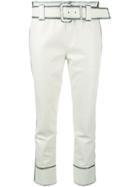 Prada Cropped Calf Leather Trousers - White