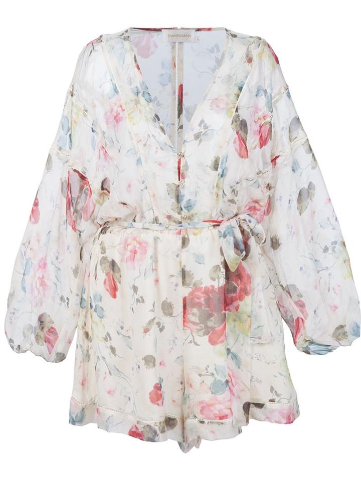 Zimmermann Mischief Ladder Floral Romper, Women's, Size: 0, White, Silk