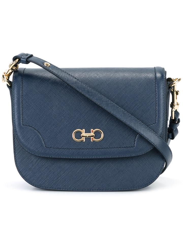 Salvatore Ferragamo Gold Clasp Shoulder Bag, Women's, Blue, Leather