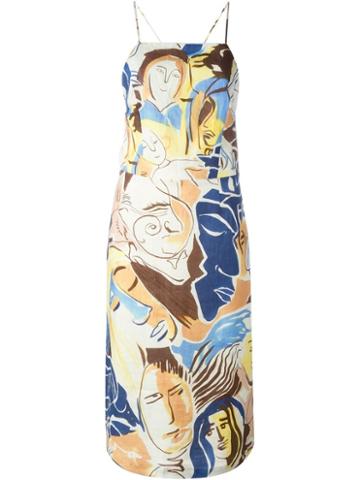 Rachel Comey 'wyeth Visage' Print Midi Dress, Women's, Size: 6, Nude/neutrals, Linen/flax/cotton
