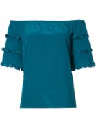 Vanessa Seward Off The Shoulder Frill Sleeve Top, Women's, Size: 36, Green, Silk