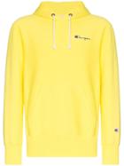 Champion Logo Embroidered Hooded Cotton Jumper - Yellow