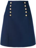 Gucci - Logo Button A-line Skirt - Women - Silk/acetate/wool - 42, Blue, Silk/acetate/wool
