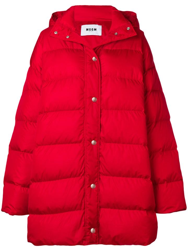 Msgm Logo Print Puffer Jacket - Red