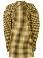 Rotate Checked Puff-sleeve Dress - Yellow