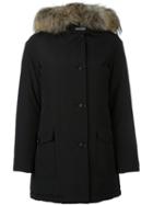 Woolrich Racoon Fur Collar Coat, Women's, Size: Xs, Black, Polyester/cotton/polyamide/racoon Fur