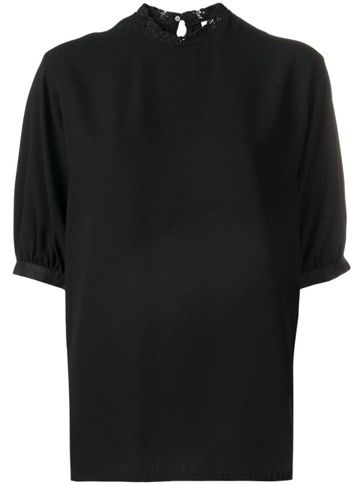 Calvin Klein Lace-trimmed Blouse - Black