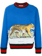 Gucci Tiger Print Sweater, Men's, Size: Xs, Blue, Cotton/wool