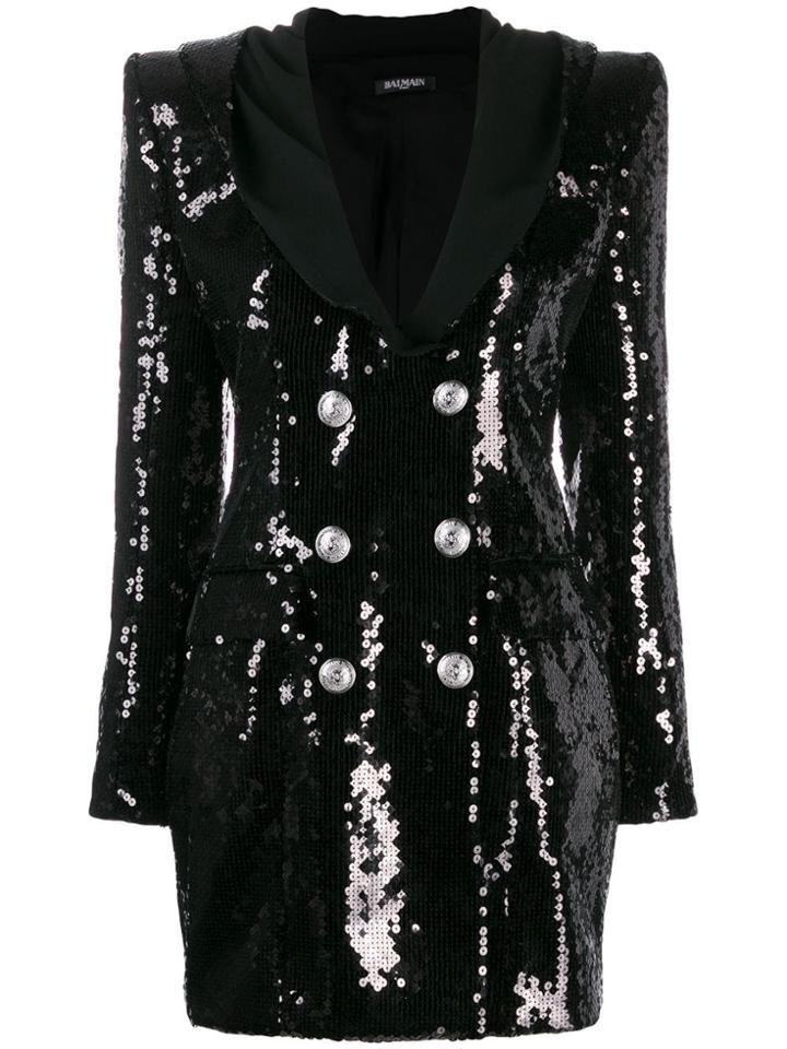 Balmain Buttoned Sequin Dress - Black