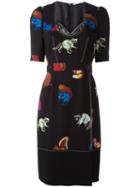 Marco De Vincenzo Animal Print Fitted Dress, Women's, Size: 40, Black, Polyester/acetate/viscose