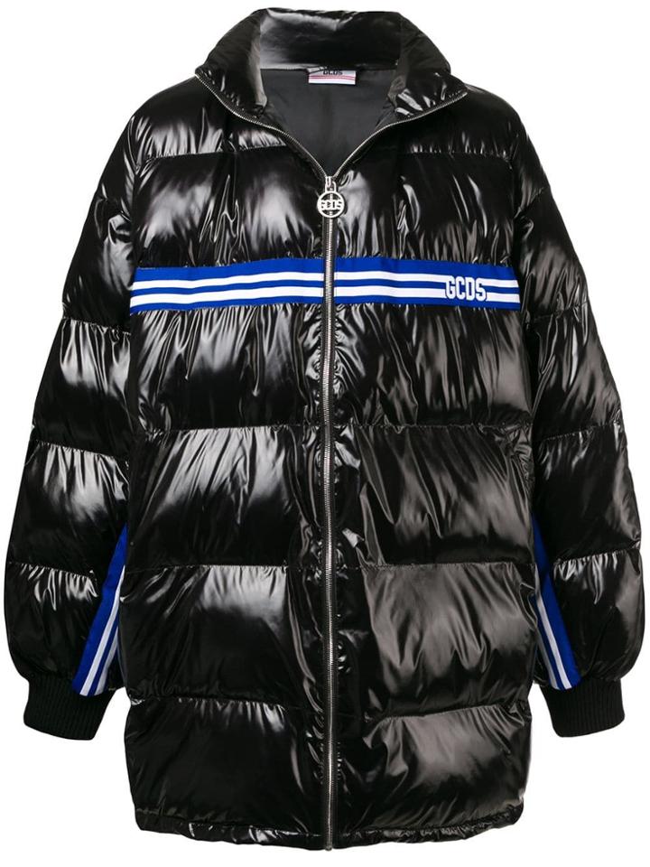 Gcds Logo Stripe Padded Coat - Black
