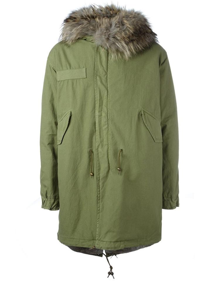 Mr & Mrs Italy Fur Collar Parka, Men's, Size: Small, Green, Cotton/lamb Nubuck Leather/rabbit Fur/racoon Fur