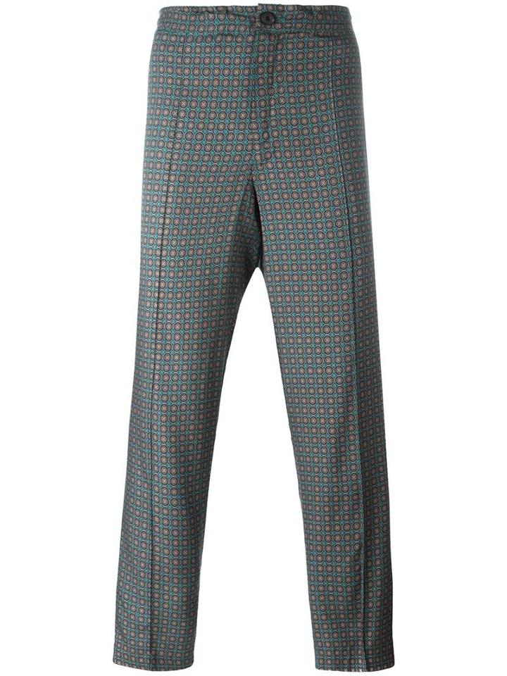 Emiliano Rinaldi Geometric Pattern Cropped Trousers, Men's, Size: 48, Green, Viscose/cupro