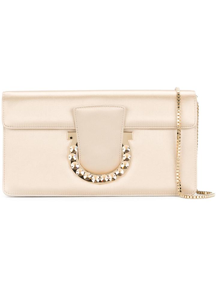 Salvatore Ferragamo Studded Gancio Clutch Bag - Nude & Neutrals