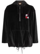 Burberry Logo Patch Velour Hooded Sweatshirt - Grey