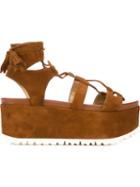 Stuart Weitzman Romanesque Sandals, Women's, Size: 38.5, Brown, Leather/suede/rubber