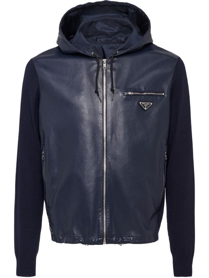 Prada Hooded Bi-material Jacket - Blue