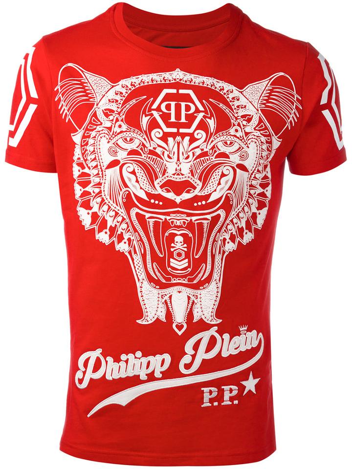 Philipp Plein Tiger T-shirt, Men's, Size: Small, Red, Cotton