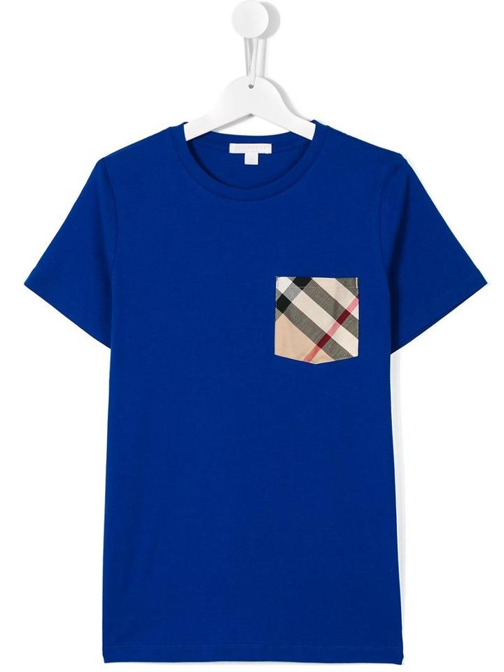 Burberry Kids Check Pocket T-shirt, Boy's, Size: 14 Yrs, Blue