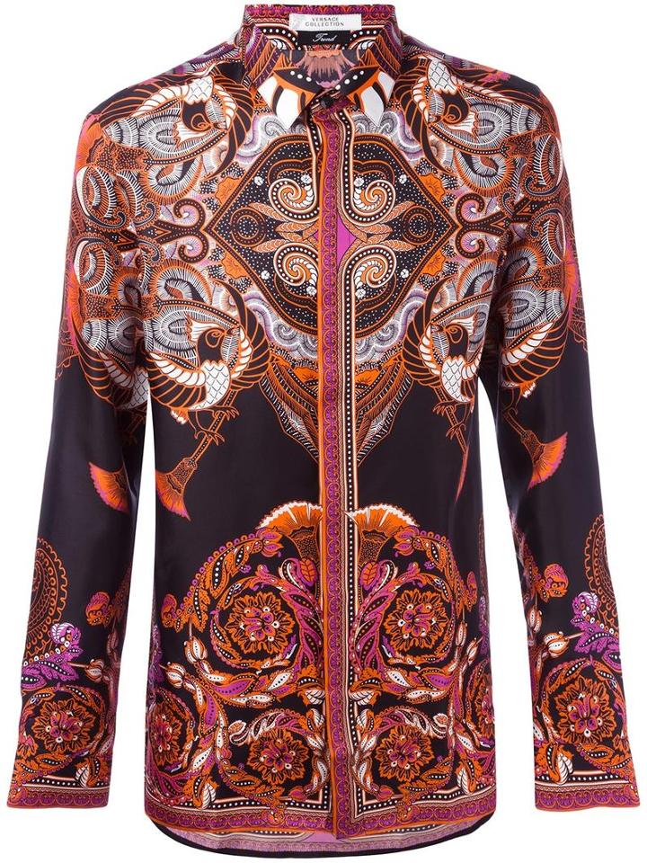 Versace Collection Printed Shirt, Men's, Size: 39, Yellow/orange, Silk