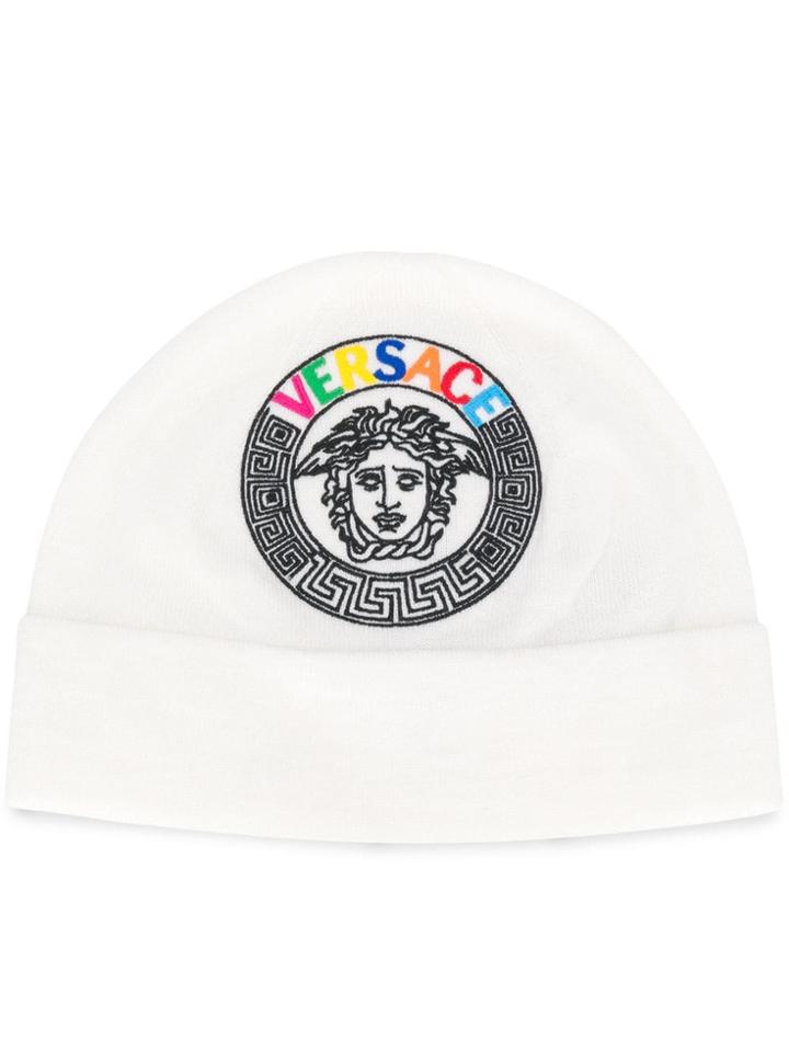 Versace Medusa Embroidered Logo Beanie - White