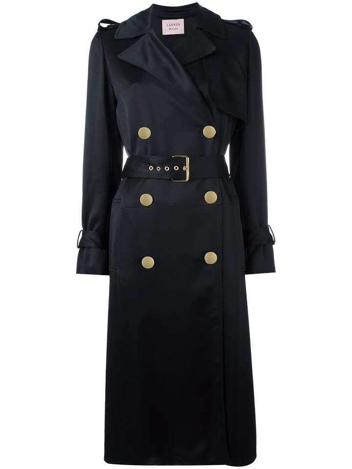 Lanvin Belted Trench Coat, Women's, Size: 34, Black, Cotton/viscose/wool