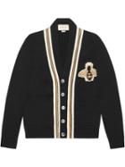 Gucci Wool Cardigan With Bee Appliqué - 1082 Nero