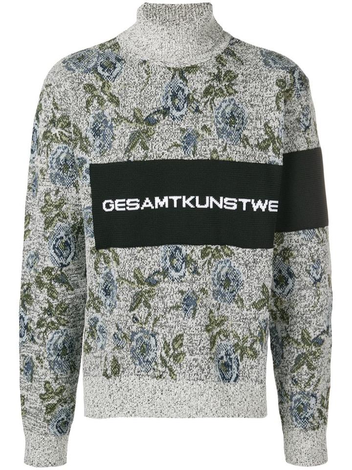 Oamc Floral Turtle Neck Jumper - Grey