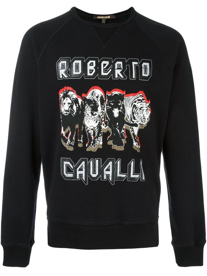 Roberto Cavalli Logo Print Sweatshirt, Men's, Size: Large, Black, Cotton