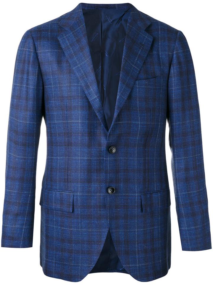 Kiton - Checked Blazer - Men - Silk/linen/flax/cupro/cashmere - 50, Blue, Silk/linen/flax/cupro/cashmere