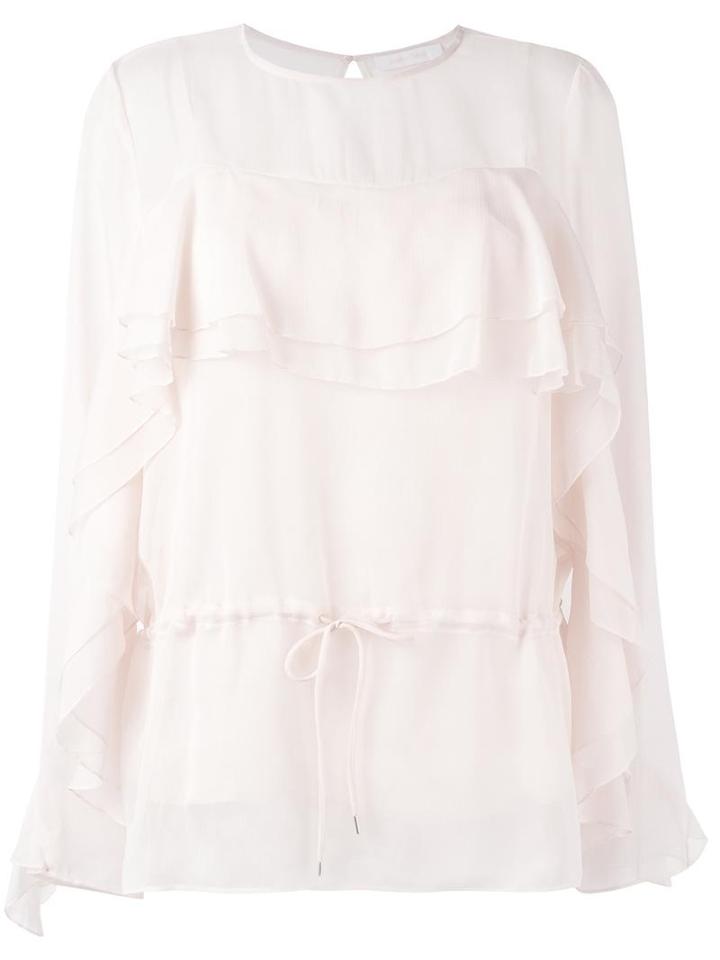 See By Chloé Ruffled Bell Sleeve Blouse, Women's, Size: 42, Nude/neutrals, Polyester/viscose