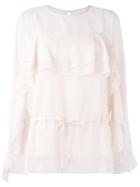 See By Chloé Ruffled Bell Sleeve Blouse, Women's, Size: 42, Nude/neutrals, Polyester/viscose