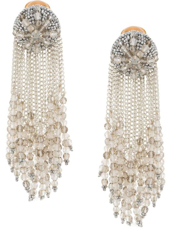 Oscar De La Renta Chain Cluster Beaded Earrings - Metallic