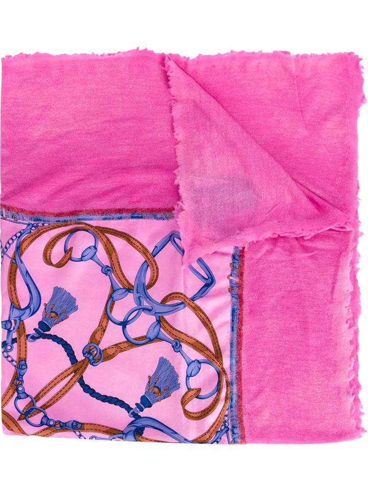 Avant Toi Baroque Printed Scarf - Pink & Purple