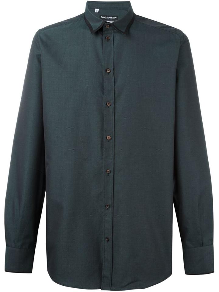 Dolce & Gabbana Micro Dots Patterned Shirt, Men's, Size: 41, Green, Cotton