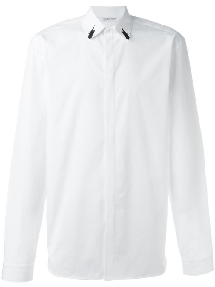 Neil Barrett Lightning Bolt Detail Shirt, Men's, Size: 40, White, Cotton
