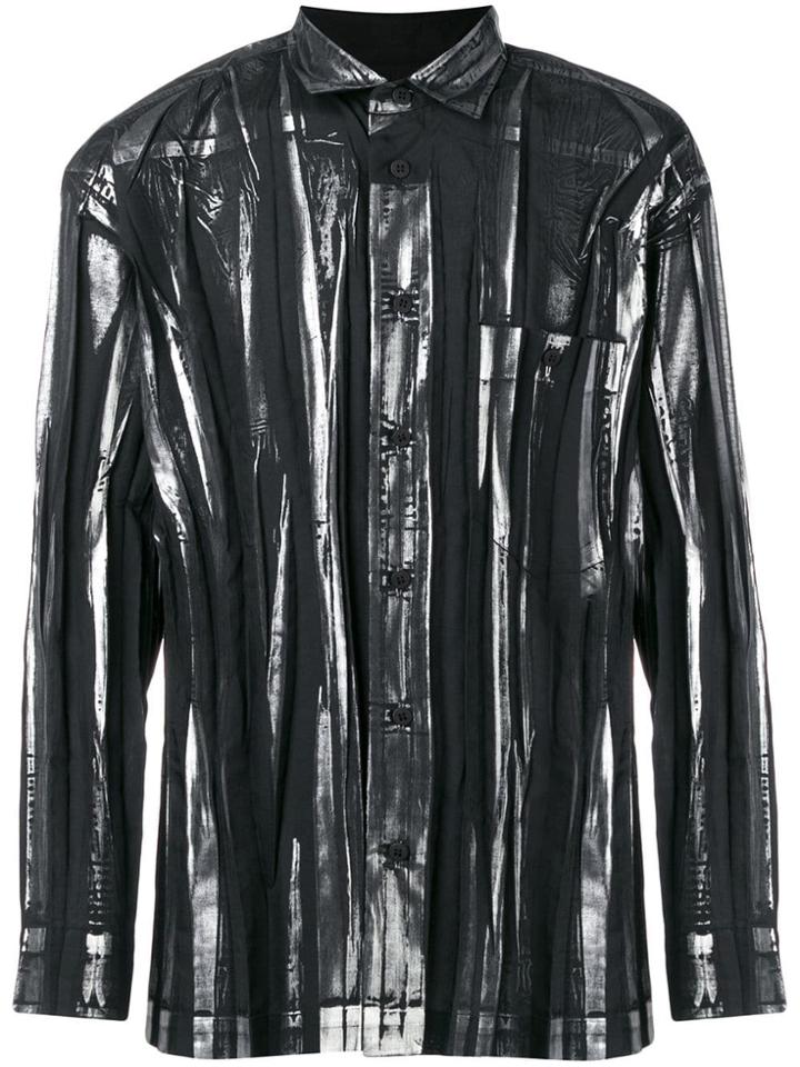 Issey Miyake Men Metallic Creased Effect Shirt - Black