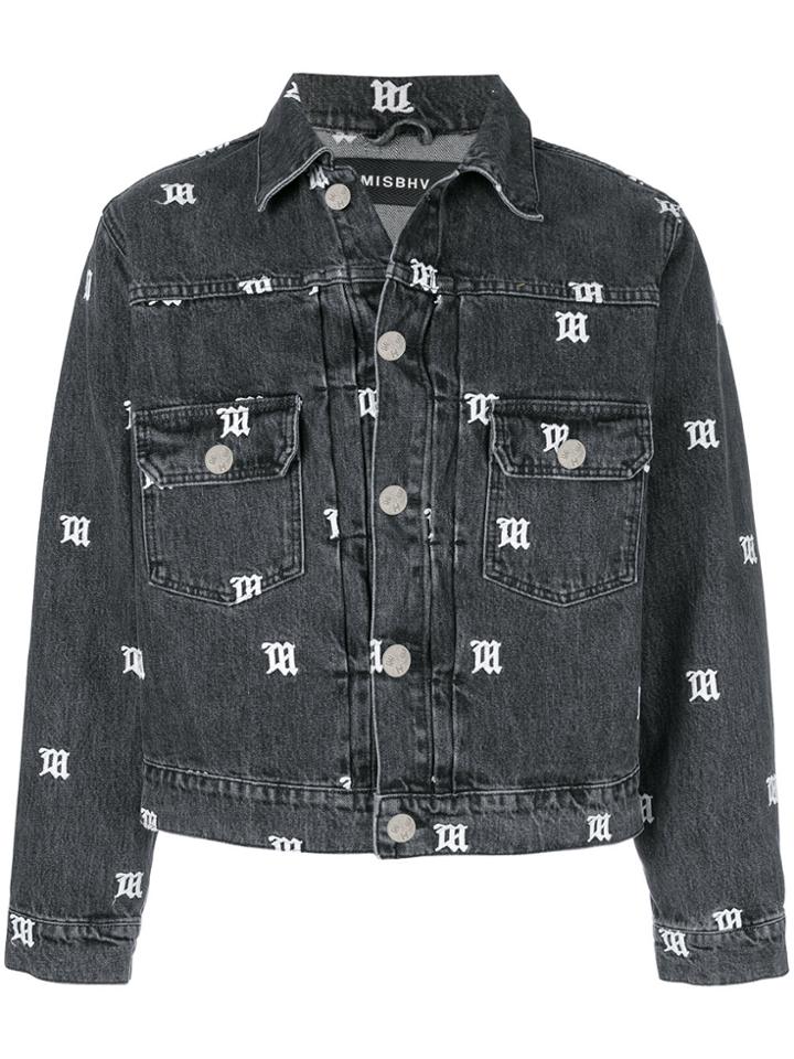 Misbhv Monogram Print Cropped Denim Jacket - Black