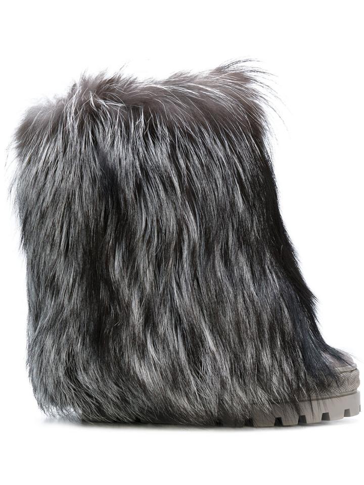 Casadei Racoon Fur-trimmed Chaucer Boots - Grey