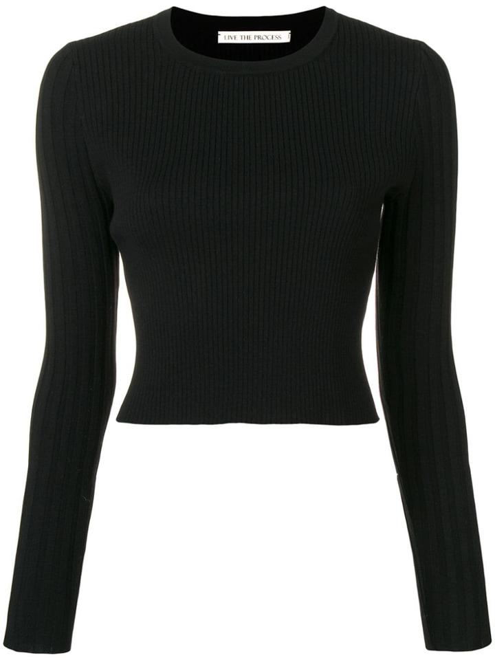 Live The Process Cropped Open Back Knit Sweater - Black